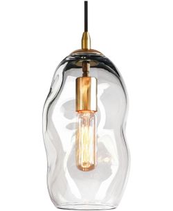CASAMOTION 12” Clear Art Glass Pendant Light with Brass Gold Accents