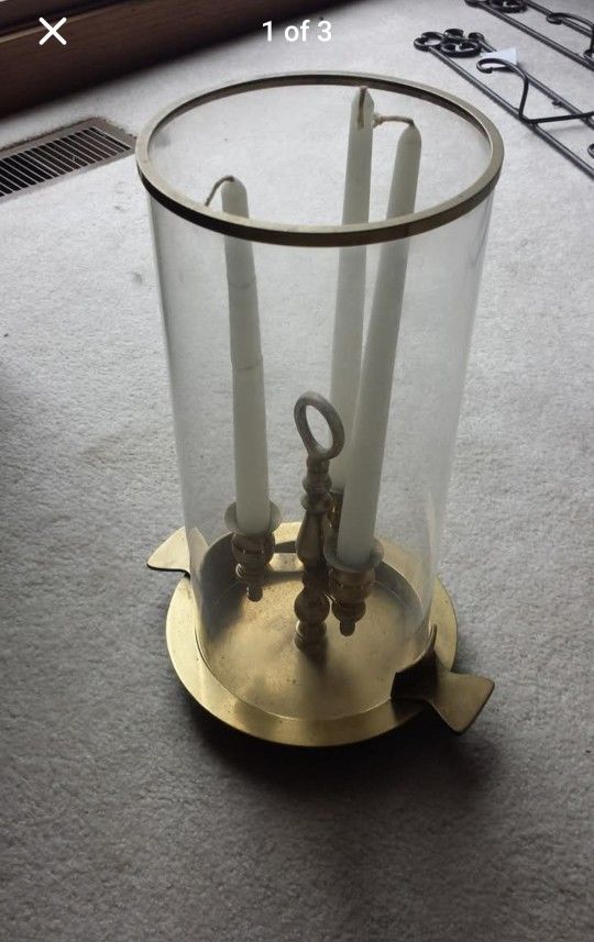 Vintagea antique brass candle holder for mantle floor or table