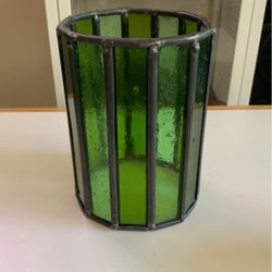 Heavy Duty 6” Tall Green Handmade Stained Glass Pillar Candle Cover