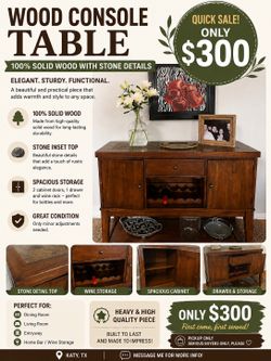 CONSOLA DE MADERA 100% Madera con Piedra