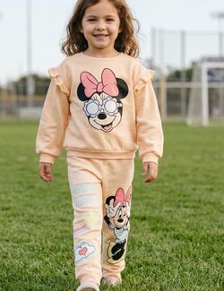 NEW Disney Minnie Mouse 2 Piece Sweatsuit Girls Size 6 Yellow Fleece