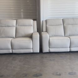 2 Simon Li Wren Leather Power Reclining Sofa Retail $3000