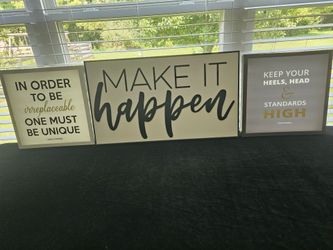 $15.00 - (3) Glam Inspirational Quotes Wall Arts!  (2) Canvas with quotes by Coco Chanel  & 1 Modern 3D Wall Art!