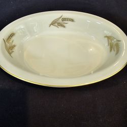 Lenox Harvest Oval Vegetable Serving Dish R-441 Gold Trim 9 3/4"  Cream & Wheat