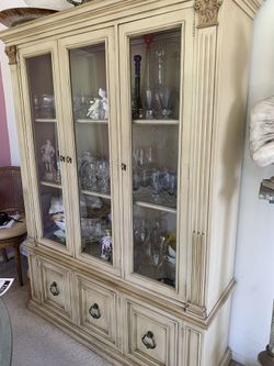 Tall Wood And Glass Cabinet With Lights Hand Painted