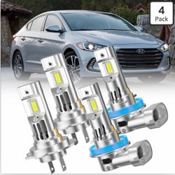 Automotive Front Light Bulbs, H7 and H11 Front Light Combo, 6000K with Built-in Fan for Elantra 2014 2015 2016 (with Projector) 2017 2018, High and Lo