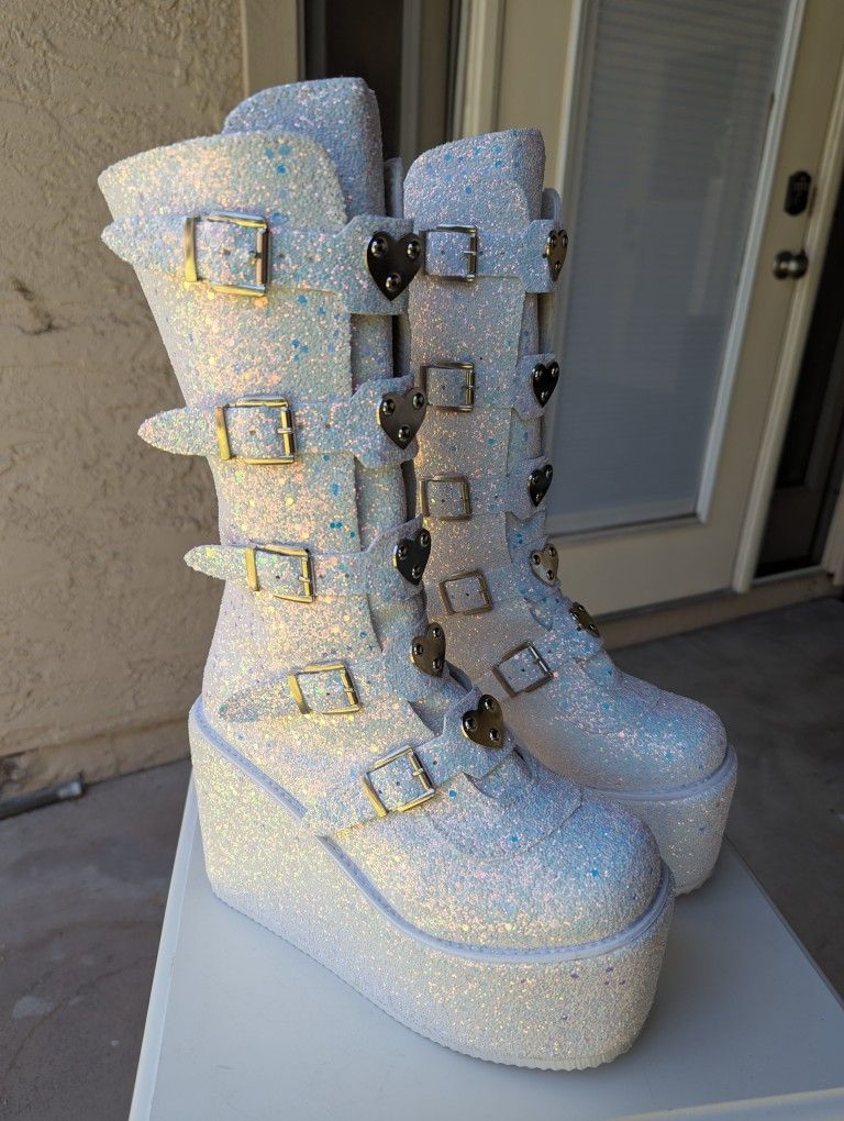 White Platform Rave Boots 8.5 Women