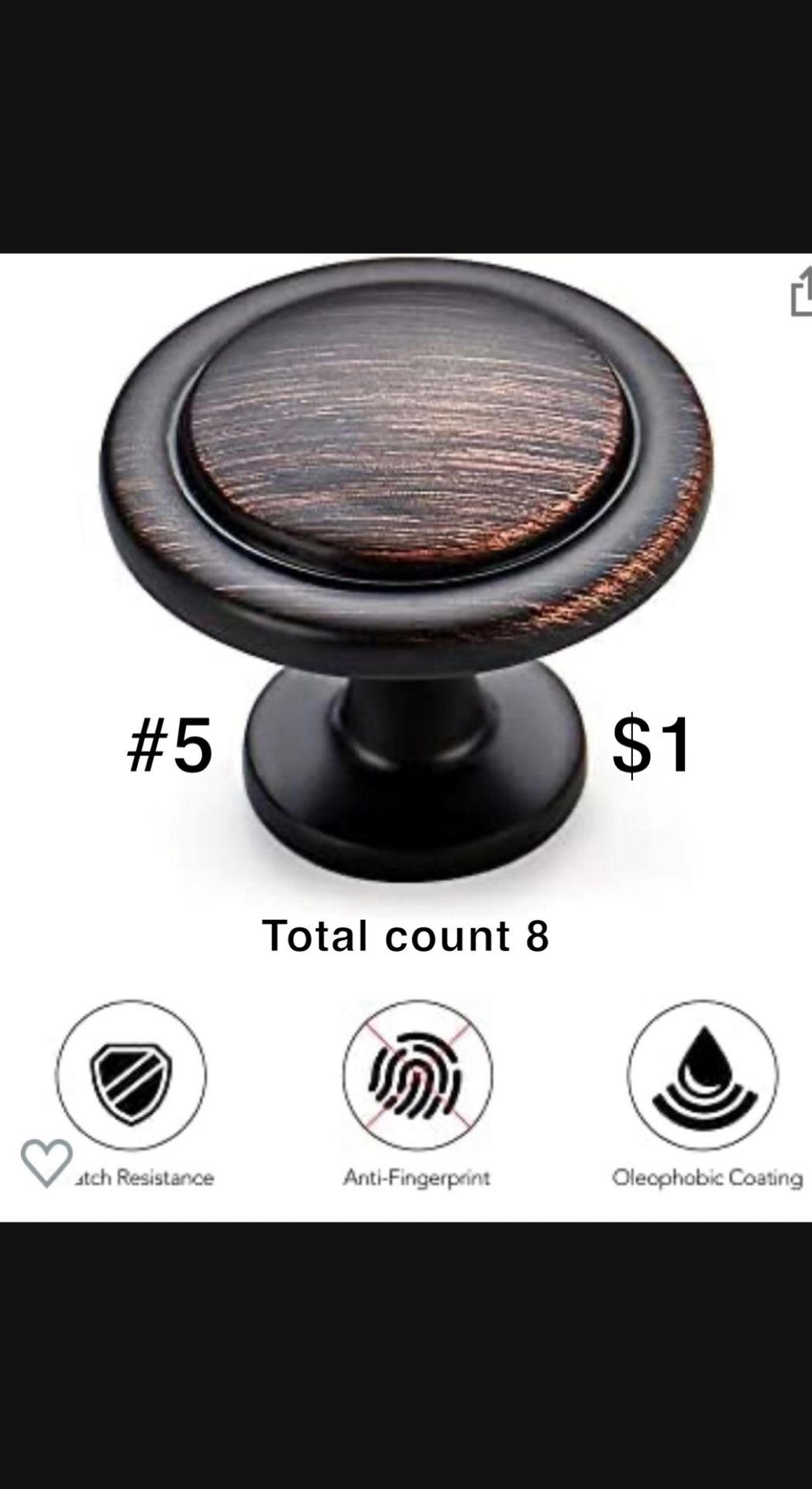 #5 Oil Rubbed Bronze Knob For Cabinet 
