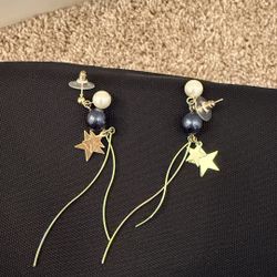 Celestial Star & Planet Dangle Earrings - Navy & Gold