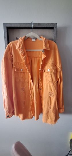 Orange Distressed Denim Jacket