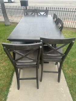 Wood high dining table set