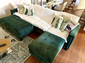Green Sectional with ottoman