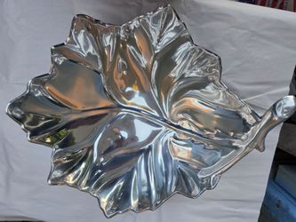 Large Silver Leaf-Shaped Serving Tray