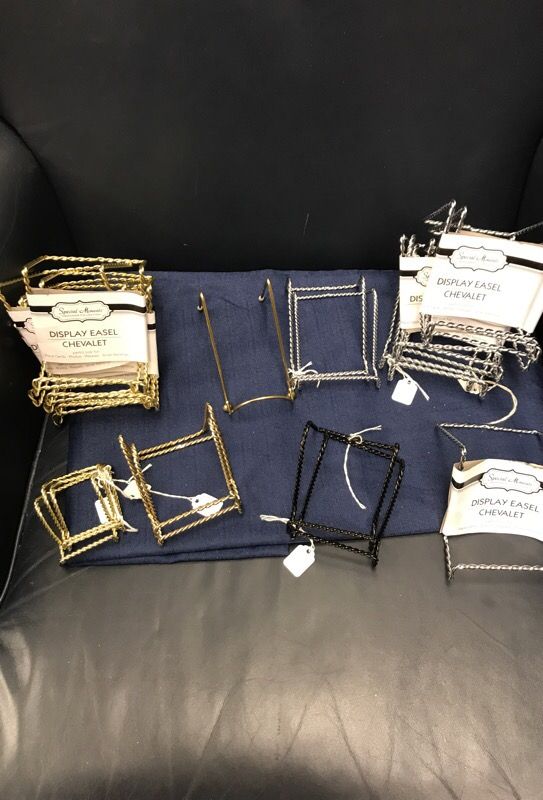 Lot of 26 Miniature Display Easels! Assorted Colors, Gold, Silver and Black, perfect for little items! Bases range from 1 1/2" Wide to 3" Wide and 2"