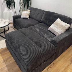 New Corduroy 2 Piece Sectional.  Grey.  90” X 66”.  Free Delivery!