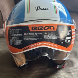 Beon B-110 Open Face Motorcycle Helmet - Italy Blue/White - Size L NEW