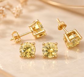 Golden Lemon Glow™ – 1 Carat Yellow Gemstone Stud Earrings | 925 Sterling Silver