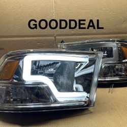 2009-2018 Dodge Ram  Chrome LED Halogen Headlight Pair 