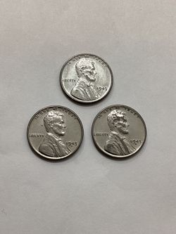 1943 P , D , S Steel Wheat Cent Penny Coins