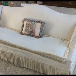 Beautiful Down Feather Ethan Allen Loveseat With Fringe Detail
