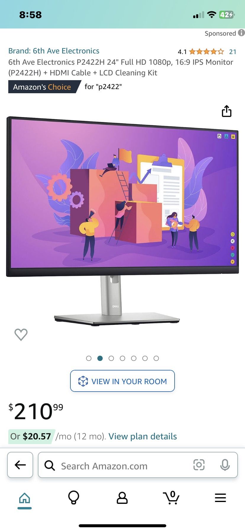 Dell monitors available P2422H 24 inch screen