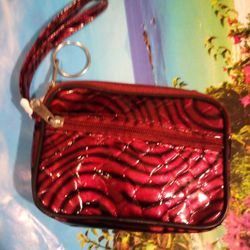 NWT Red & Black Shiny Zippered Wristlet 