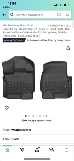 Husky Liners | Weatherbeater | Fits 2015 - 2023 Ford F-150 SuperCrew/SuperCab/Lightning | Front Row Liner, Black | 18361