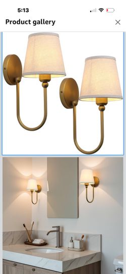 Pathson Antique Linen Fabric Wall Sconces Set of 2, Hardwired Curved Arm Bathroom Vanity Light, Indoor Wall Decor Lamp for Living Room, Kitchen, Bedro