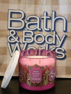 Bath And Body Works 3 Wick Candle Rose Water & Ivy Scent Brand New