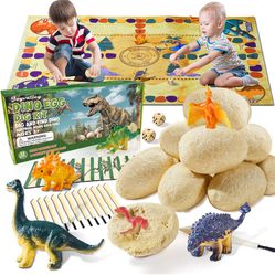 Dinosaur Eggs Dig Kit Toys - 12 Dino Fossil Eggs Excavation Kit w Play Mat for Kids Easter Party Favor Basket Stuffers STEM Toy Christmas Birthday Gif