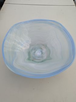 Aqua Alabaster Swirl Art Glass Bowl