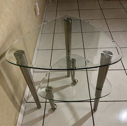Glass And Chrome Triangular Swivel Nesting End Table