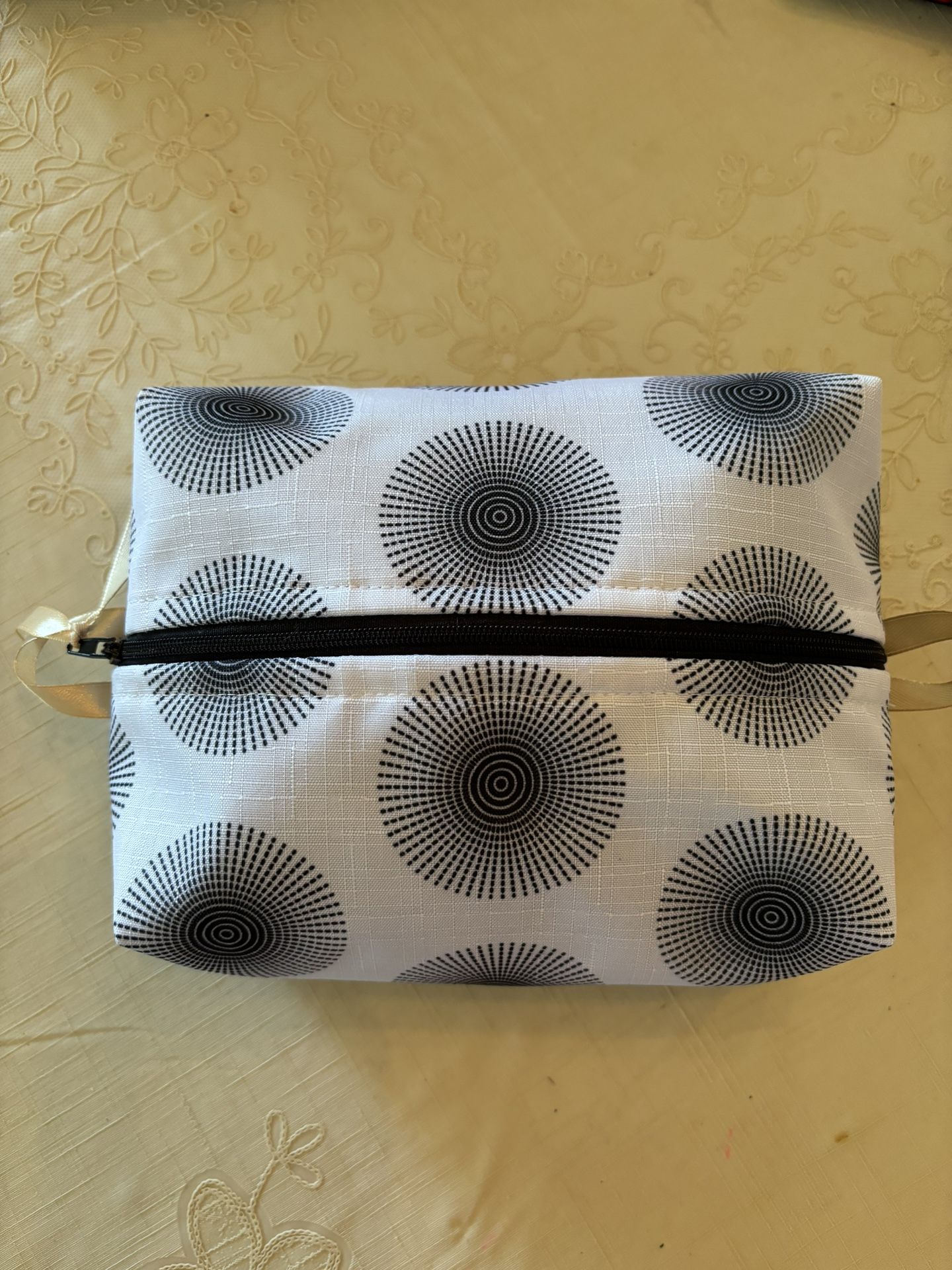 Boxy Pouch -,New - Handcrafted - Black/White - Zipper Closure