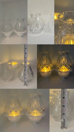 Vintage Indiana Glass Lorraine Milk Glass & Gorham Crystal Peg Lamps - Pair of Hurricane Candle Holders