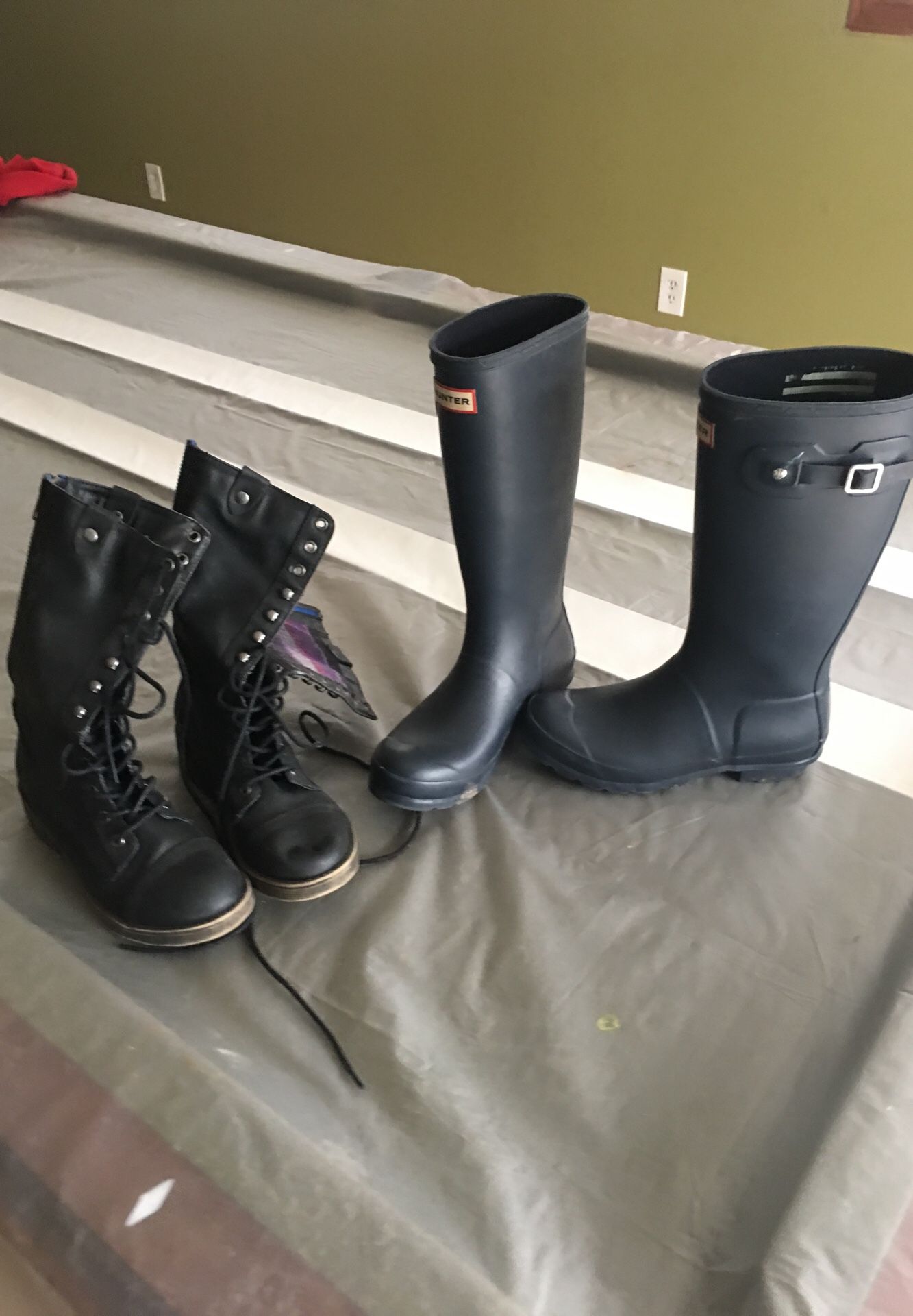 Girls size 6 Hunter rain boots and Madden Girl boots