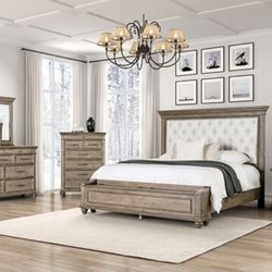 Brand New Aged Oak 4pc Queen Bedroom Set (Available In Eastern King)