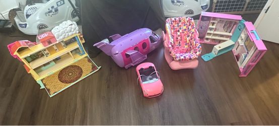 Barbie Toy Lot – Plane, Car, House, Closet & More