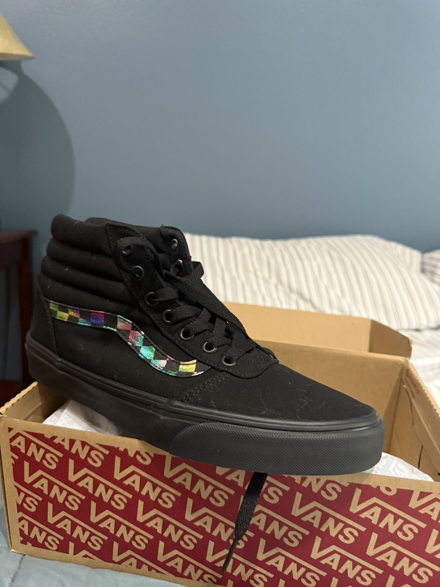 New Vans Ward Iridescent Checkered Hi Top Skate Shoes. 