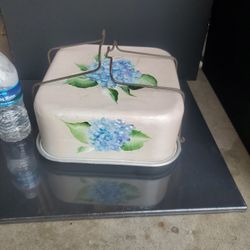 Antique Tin Hand Painted Cake Carrier 