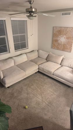 Cream Fabric L-Shaped Sectional Sofa