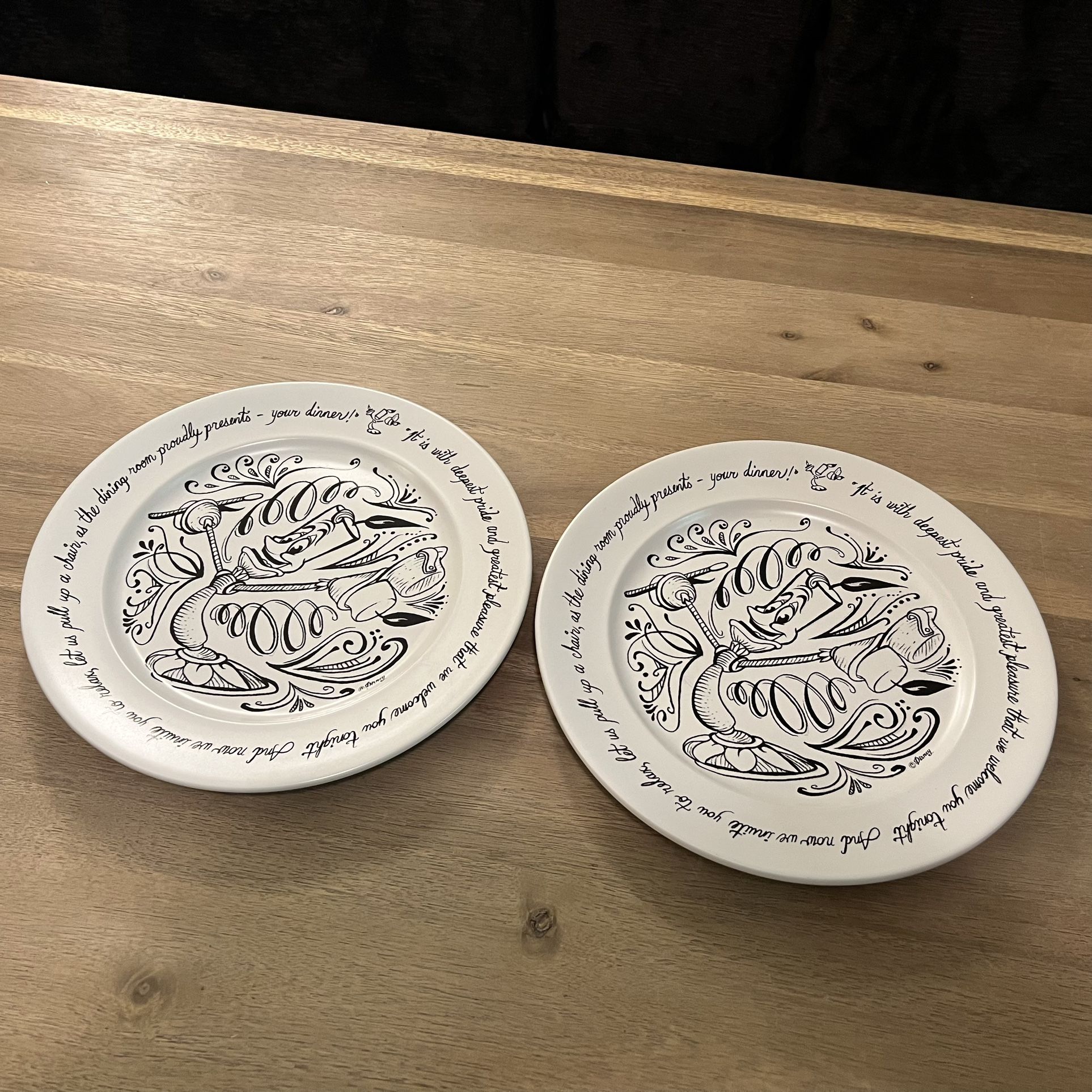 Set of 2 Disney Parks Beauty and the Beast Lumiere Ceramic Be Our Guest 11” Dinner Plates