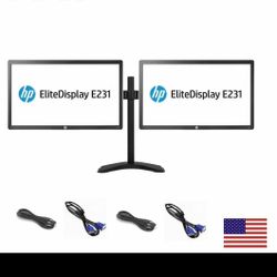 2x HP EliteDisplay E231 23inch Monitors 1080P + Stand +VGA (Grade A)