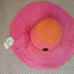Panama Jack Womans Ombre Pink Orange Beach Sun Straw Hat
