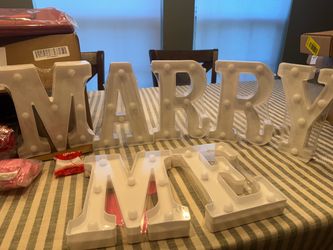 Engagement, proposal “Marry Me “light up letters, and rose petals, heart candles. Brand new.