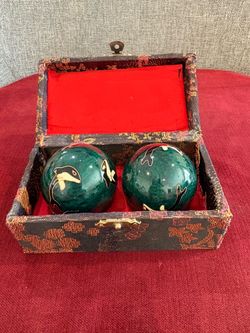 Vintage Chinese Baoding Balls Enamel  Health Exercise Chime Balls with Box-5x3x6