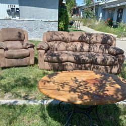 Suede Couches And Table 