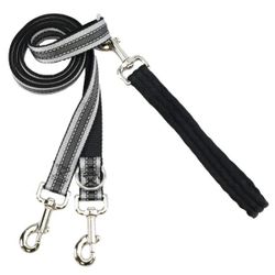 2 Hounds Design Silver Reflective Black Double Connection Euro Dog Leash