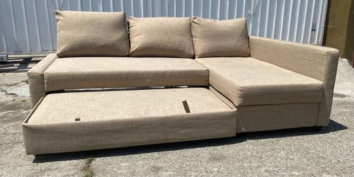 Beige Friheten Sleeper Sectional L Shape Couch Sofa Chaise Storage