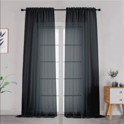 Black Sheer Curtains Dark Color Curtain Panels for Living Room, Light Reducing Sheer Curtains 42x108 inch Length 2 Panels Set Rod Pocket Window Panels