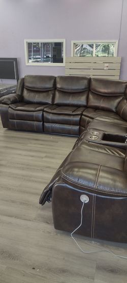 New sectional sofa with three power recliners on sale now don't miss